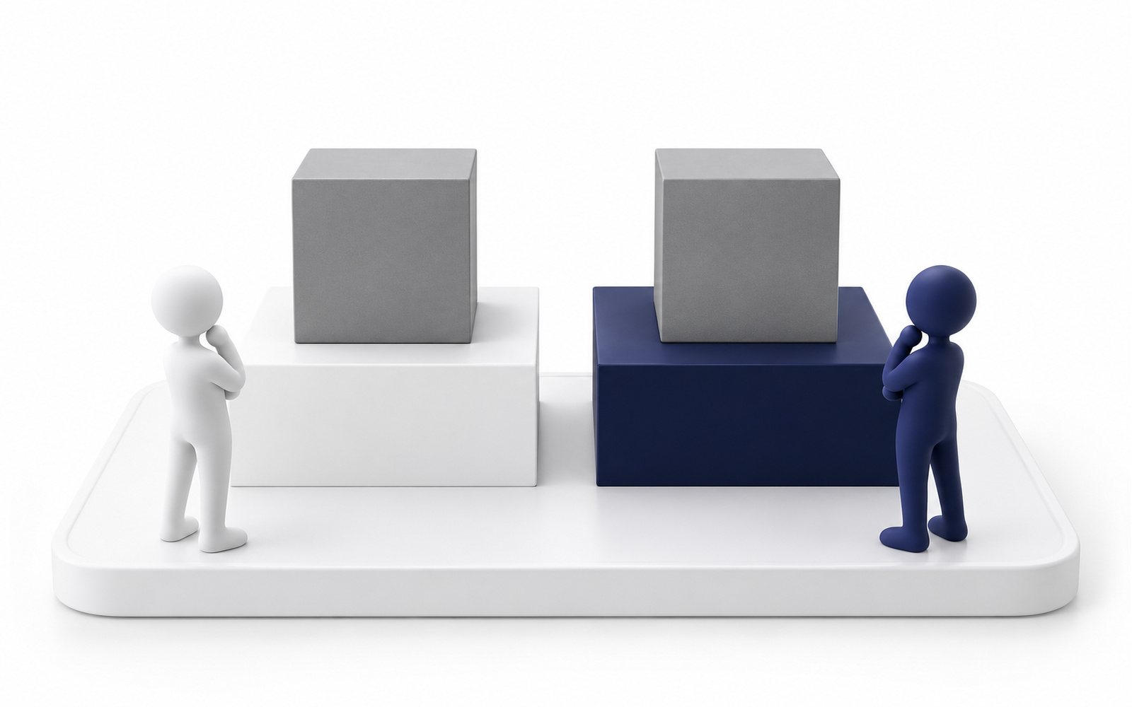 Deux cubes du même gris posés sur un socle blanc et sur un socle bleu nuit paraissent de teintes différentes.