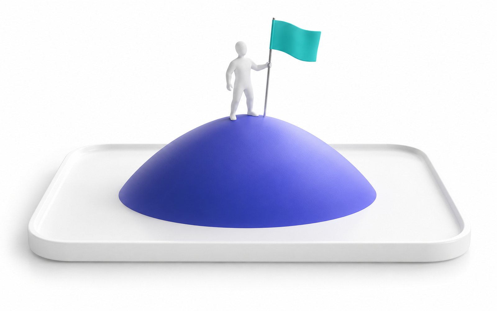 Une figurine plante un drapeau au sommet d’une colline en forme de dôme.