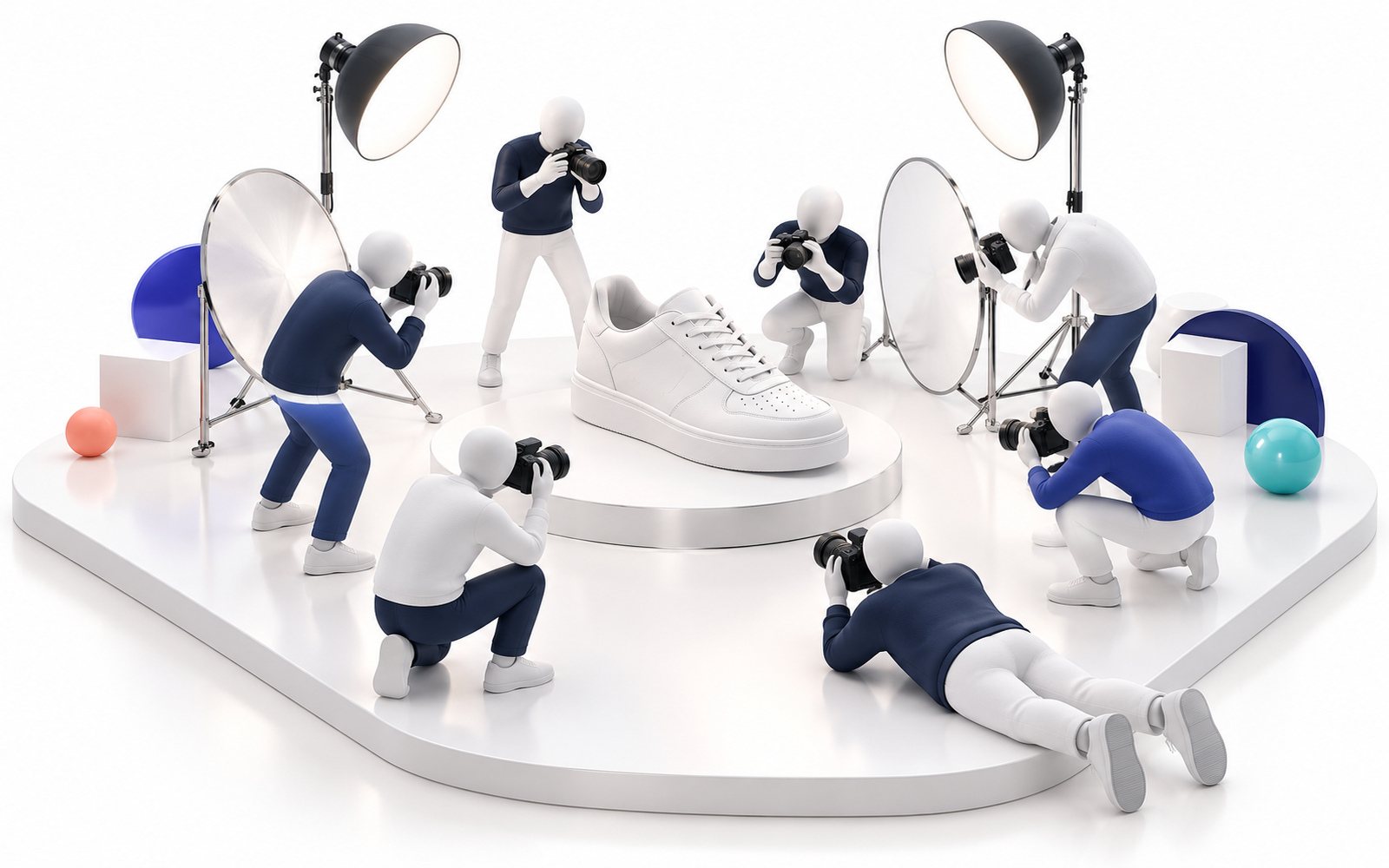 De nombreuses figurines photographient la même basket posée au centre.